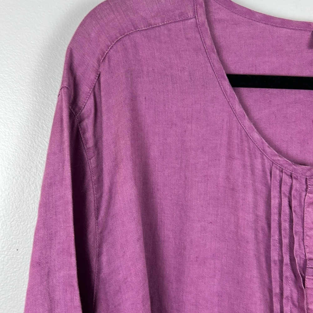 100% linen Pleated / pintuck J. Jill magenta Women's Blouse 4X - Picture 8 of 13